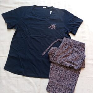 Piżama damska bawełniana z krótkim rękawem - kolor granatowy.